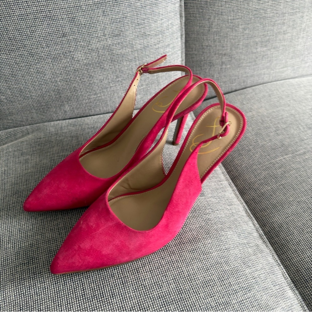 Sam Edelman Hazel Pink Fuchsia Slingback Heels Suede Upper Size 6.5 Women’s - Picture 2 of 6